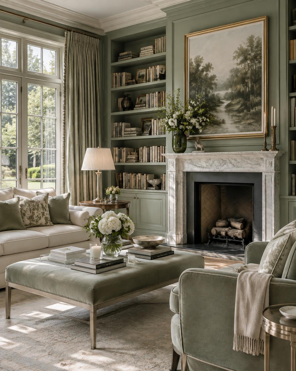 Elegant sage private residence library